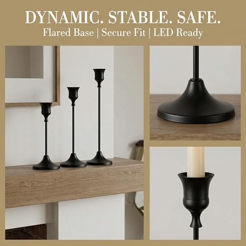 Black Taper Candle Holders 4 Sets(12 Pcs) - Tall Metal Candlestick Holders for Table Centerpiece, Formal Dinner, Wedding, Fireplace Mantel Decor, Fits 3/4 Inch Thick Candles - Image 4