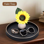 GORESE 12" Decorative Tray for Home Decor, Round PU Leather Coffee Table Tray Table Centerpiece for Living Room, Dresser, Vanity, Valet Tray Nightstand Organizer for Trinket Perfume Key, Black - Image 4