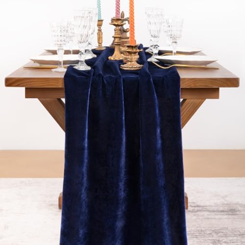 4 Pack Navy Blue Velvet Table Runner Cloth Fall Luxurious Wedding Decor - Image 2