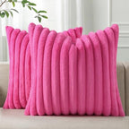 Pallene Faux Fur Decorative Throw Pillow Covers 16x16 Set of 2, Hot Pink by PALLENE