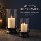 Set of 2 Black Cast Iron Hurricane Candle Holders Flower Base - Image 3