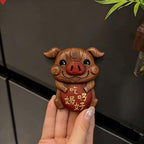 Hand-carved Sculptures, Chinese Zodiac Wooden Carvings, Hand-Carved Wood Sculptures for Home Decor & Gift(Pigs) - Image 3
