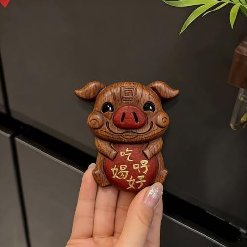 Hand-carved Sculptures, Chinese Zodiac Wooden Carvings, Hand-Carved Wood Sculptures for Home Decor & Gift(Pigs) - Image 3