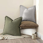 decorUhome Linen Fringe Light Grey Throw Pillow Covers 24x24 Set of 2 - Image 5