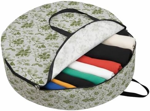 24 Inch Round Storage Bag 1 Pack,Abstract Sage Green Leaves on Vintage Waterproof Wreath Storage Container with Handles&Zipper Watercolor Flower Closet Organizer Bags Garland Box - Image 2