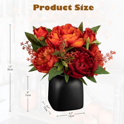 Fall Flowers in Vase Fall Table Centerpiece Faux Floral Arrangements Centerpiece Autumn Artificial Flowers with Vase Fall Flower Centerpieces for Tables Orange Silk Flowers Arrangement in Vase - Image 5