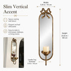 23.6" Gold Candle Sconces Wall Decor, Vintage French Metal Bow Mirror Wall Candle Holder, Decorative Candle Sconce with Candle Tray for Bedroom, Fireplace, Entryway, Hallway, Living Room - Image 2