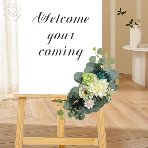 Odouzy Artificial Wedding Arch Flowers for Wedding Sign,Set of 2 for Wedding Welcome Ceremony Sign,Faux Floral Swags,Wedding, Banquet and Reception Backdrop Floral Decoration (Dark Green) - Image 4