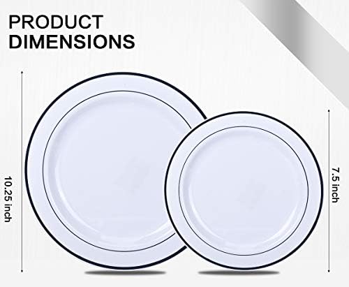 M MCIRCO ﻿175 Piece Silver Dinnerware Set,25 Silver Rim Plastic Plates, 25 Cups,25 Pre Rolled Napkins with Plastic Silverware, Disposable Dinnerware Set for 25 Guest - Image 2