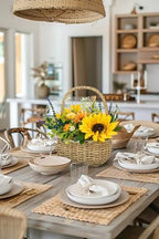 Sunflowers Artificial Flowers, Spring/Summer Flower Centerpieces for Tables Silk Flower Arrangements with Woven Basket Fake Sunflowers with Daisy & Lavender Dinner Table Centerpiece for Indoor Outdoor - Image 3