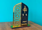 2 Pieces Wood Ramadan Decorations Islamic Eid Mubarak Kareem Table Sign Moon Hollow Star Ornament for Muslim Party Tabletop Decor Home Art Craft Decoration Golden Moon (Black, Small - 6"W x 9"H) - Image 4