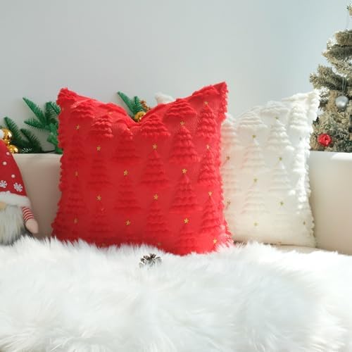 JOJUSIS Decorative Pillow Covers Pack of 4 Throw Pillowcases Faux Fur Couch Cushion (Christmas Tree, 18" x 18" (Pack of 4)) - Image 3