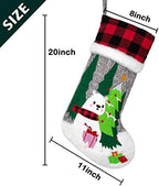BHD BEAUTY Set of 5 Christmas Stockings Gray Burlap Buffalo Red Plaid Soft Faux Fur 20 Inches Lovely Embroidery Pattern for Family Decorations Hanging Ornament for Xmas Holiday Party - Image 5