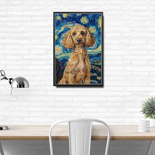 Metal Sign Tin Sign Vintage Wall Art Poodle Starry Night Poodle Chic Poodle in Night for Home Salon and Seasonal Celebrations Waterproof Aluminum 12×16 Inches with Metal Frame - Image 3