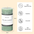 3x6 Inch Sage Green Pillar Candles Set of 3 - Unscented Spring Candles, Long Clean Burning, Large Big Candle, Smokeless Dripless Candle for Spring Home Decor, Dinner Table, Bathroom, Rustic Decor - Image 4