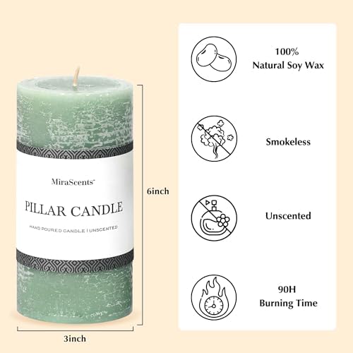 3x6 Inch Sage Green Pillar Candles Set of 3 - Unscented Spring Candles, Long Clean Burning, Large Big Candle, Smokeless Dripless Candle for Spring Home Decor, Dinner Table, Bathroom, Rustic Decor - Image 4