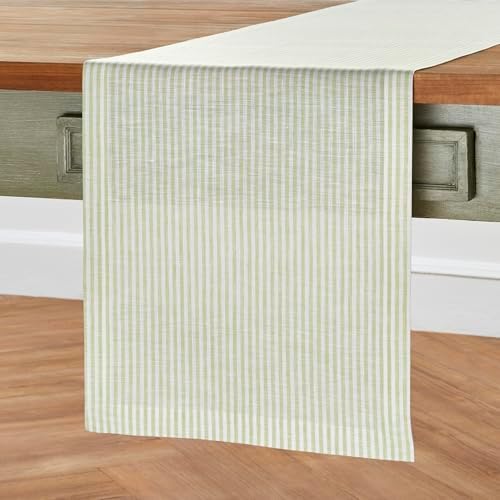 Solino Home 100% Pure Linen Table Runner, 14 x 144 in, Sage, Narrow Stripe - Image 3