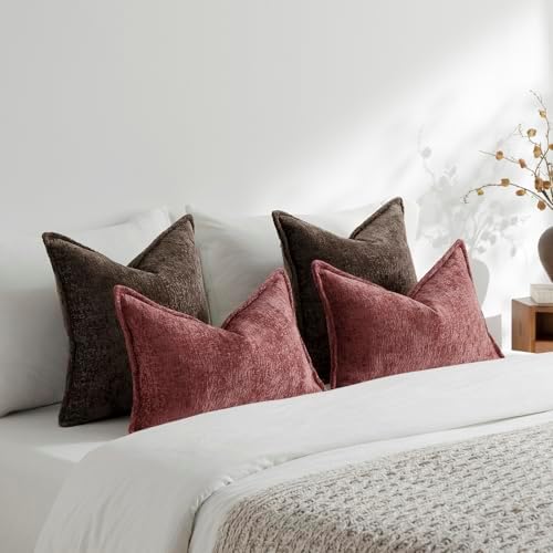 DEZENE Pack of 2 Chocolate Brown Decorative Throw Pillow Covers 24x24 Cozy Soft Chenille Accent Vintage Square Couch Pillow Covers for Home Decor Bed Sofa Living Room - Image 5