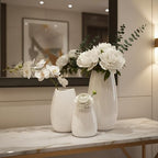 hjn Ceramic Vase Set of 3 White Flower Vase for Home Decor, Modern Decorative Vases for Flowers/Ideal Shelf Decor/Table/Living Room/Kitchen/Office-White - Image 2
