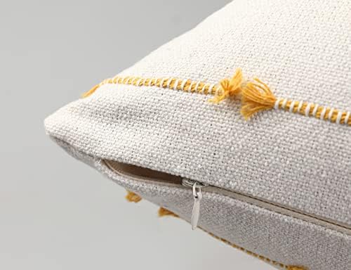 NUYECY Set of 2 Boho Throw Pillow Covers 26x26,Beige Yellow Neutral Couch Pillow Case with Tassel Fringe Decorative，Modern Accent Farmhouse Cushion Covers for Sofa Couch Bed Living Room - Image 4