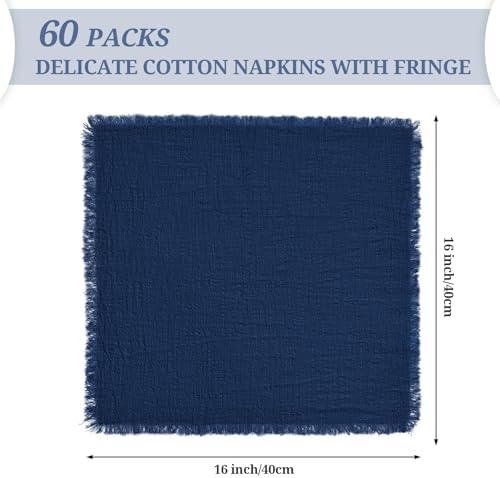 Pesonlook 60 Pcs Navy Blue Cotton Cloth Napkins with Fringe, 16x16 Inch - Image 3