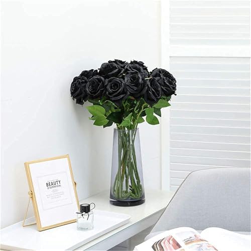 50Pcs Black Roses Artificial Flowers, Real Touch Velvet Fake Roses Bouquet - Image 4