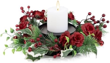 MOYEE Christmas Candle Holder Wreath Single 14 inch, Christmas Candle Ring by Unknown