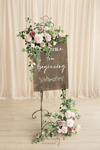 Ling's moment Welcome Sign Flowers, Wedding Floral Swag, Dusty Rose & Cream - Image 3