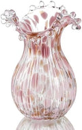 QFkris Hand Blown Glass Vase, Modern Art Flower Vase with Pink Petal Decor by QFkris