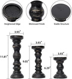 SWALLOWLIVING Rustic Farmhouse Wood Pillar Candle Holder Set of 3 for Candlestick, Black - Image 3