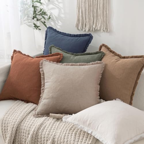 MIULEE Boho Natural Linen Fringe Decorative Euro Throw Pillow Covers 22x22 - Image 5