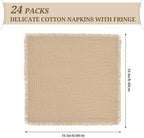Pesonlook 24 Pcs Caramel Cotton Linen Napkins with Fringe, 16x16 Inches - Image 3