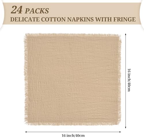 Pesonlook 24 Pcs Caramel Cotton Linen Napkins with Fringe, 16x16 Inches - Image 3
