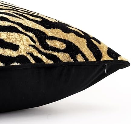 Velvet Cutting Jacquard Throw Pillow Covers Black Camel 24" x 24" Set of 1 - Image 3