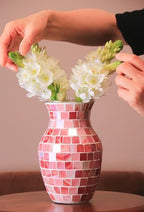 8" Pink Agate Mosaic Vase, Handmade Textured Glass Flower Vase, Romantic Rose Glass Centerpiece for Bedroom, Bathroom, Coastal Home Decor & Valentine's Day Gift - Image 4
