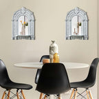 2 Set Vintage Candle Wall Sconce for Home Decor Living Room Bedroom Office Wood Antique Mirrored Victorian Mounted Candlestick Wall Holder Relief Hanging Decor -Silver 11.8in - Image 4
