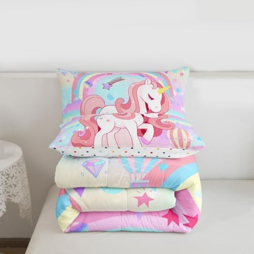 Unicorn King Cute Rainbow Unicorn Comforter Set - 3Pcs Kids Teens Girls Bedroom Decor - Cartoon Horse Duvet Set - Ombre Galaxy Bedding - Elegant Down Comforter - Image 7