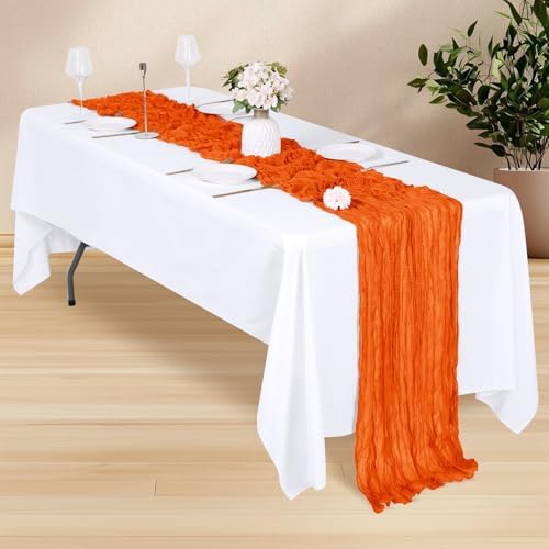 28 Pack Orange Cheesecloth Table Runner 17x108 Inch Semi Sheer Boho Gauze Cheese Cloth Fabric Table Runners, for Wedding Party Baby Shower Birthday Home Decor Garden Farmhouse - Image 3
