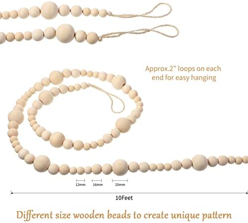 Boao Christmas Wooden Beads Garland, Christmas Tree Decor (Beige) - Image 2