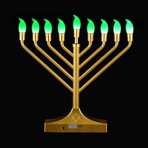 Electric Hanukkah Menorah,RGB Led Menorahs for Chanukah Decoration,Color Changing with Remote Control & Push-Button to Choose The Day and Timer Options Battery/USB Powered,Gold - Image 5