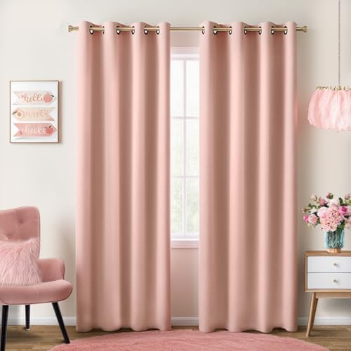 KOUFALL Blush Pink Curtains Blackout,Nursery Curtain for Girl Baby,Grommet Neutral Boho Pale Rose Peach Shabby Chic Aesthetic Modern Glam Pastel Curtains for Girls Bedroom 2 Panels Set 84 Inches Long by KOUFALL