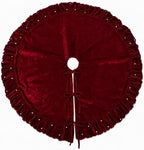 Velvet Christmas Tree Skirt, 60 Inches WineRed Ruffled Velvet Christmas Tree Skirt with Pearls,Rustic Vintage Xmas Tree Skirt for Party Decorations - Image 2