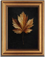 Gold Framed Maple Leaf Canvas Wall Art 3D Texture Dark Plant Maple Leaf painting Decor Picture Moody Yellow Poster Prints for Living Room Classroom Bedroom office corridor bathroom Decoration by JUZKNMCWallArtwelcomesyou