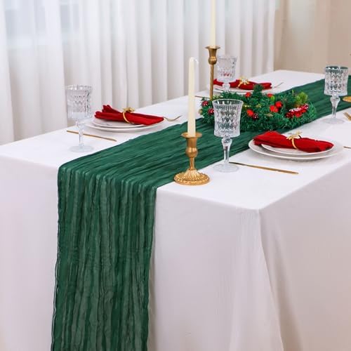 Snowkingdom 6 PCS Emerald Green Table Runner 120 Inch 10 Ft Rustic Boho Dark Green Cheese Cloth Runner for Wedding Bridal Baby Shower Birthday Party Christmas Sheer Gauze Home Table Centerpiece Deocr - Image 5