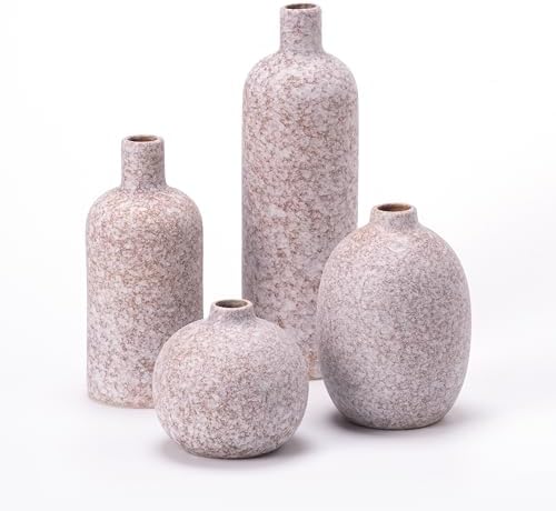 Ceramic Vase Set of 4, Classic Stone Style Small Vases Home Decorations for Table Shelf Office Centerpieces Decor by VASETOPIA