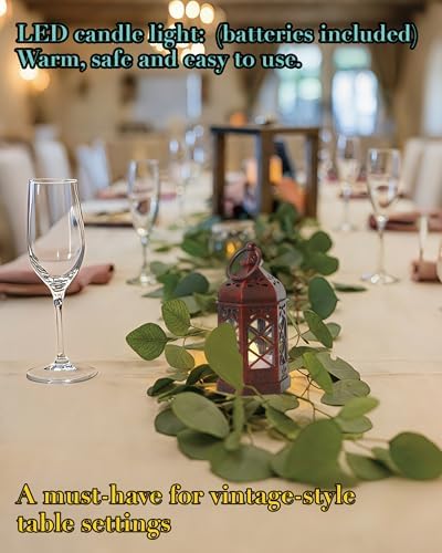 12-Pack Mini Moroccan Lanterns with LED Candle for Ramadan, Wedding, Small Decorative Lanterns for Baby Shower & Table Centerpiece, Ornament, Western Cowboy Party Decor, Red Brushed - Image 6