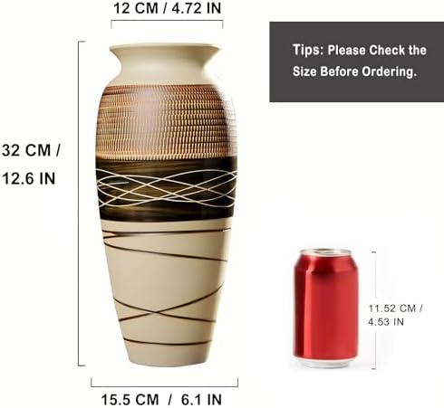 12.6" Tall Vintage Ceramic Rustic Farmhouse Vase (Half Skipcut Brown) - Image 5