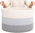 OrganiHaus Large Woven Storage Basket for Blankets and Toys 20" x 13" Inch, Rope Laundry Basket with Handles, Cushions & Pillows Storage Bin, Nursery Hamper, Soft Round Dog Toy Bin - Gray by OrganiHaus