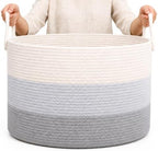 OrganiHaus Large Woven Storage Basket for Blankets and Toys 20" x 13" Inch, Rope Laundry Basket with Handles, Cushions & Pillows Storage Bin, Nursery Hamper, Soft Round Dog Toy Bin - Gray by OrganiHaus