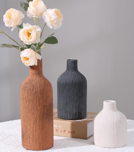 Ceramic Vase Set, 3Pcs Flower Vases for Modern Boho Farmhouse Decor, Decorative Vases for Pampas Grass & Dried Flowers, Distressed Finish by dreamloom